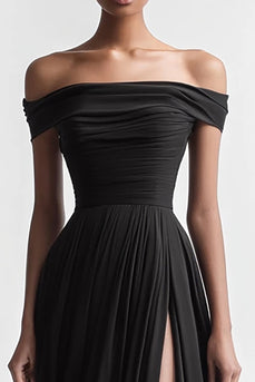 Schwarz A Linie Chiffon Lange Abendkleid mit Schlitz