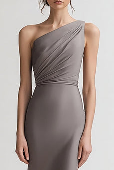 Grau Sheath Satin Eine Schulter Lange Abendkleid mit Schlitz