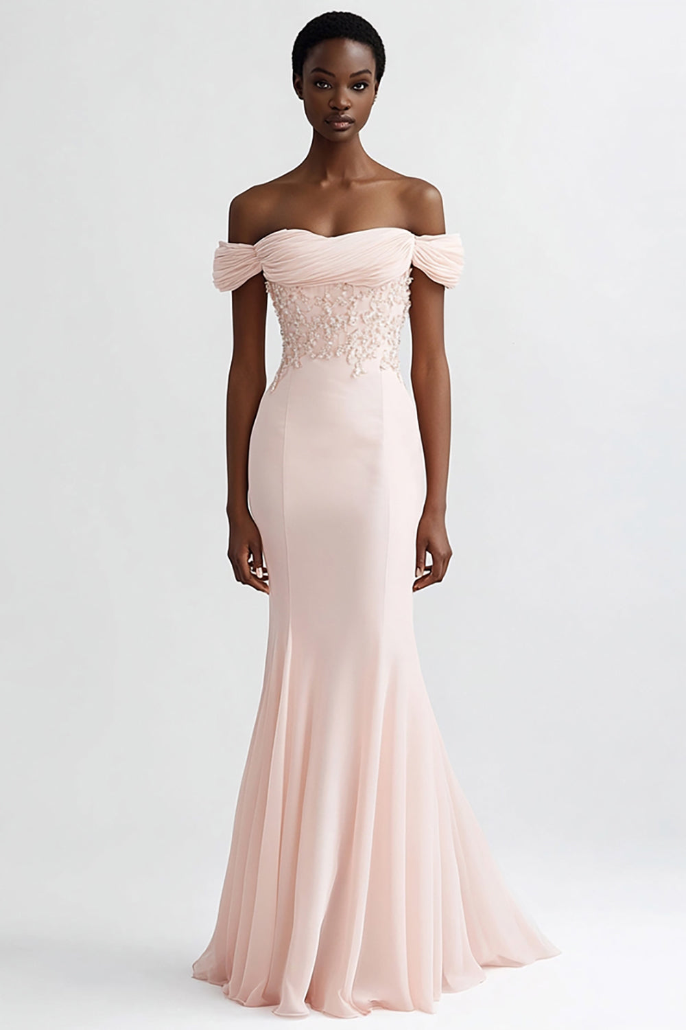 Rosa Meerjungfrau Chiffon Schulterfreie Lange Abendkleid