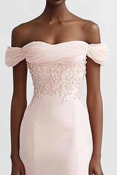 Rosa Meerjungfrau Chiffon Schulterfreie Lange Abendkleid