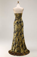 Laden Sie das Bild in den Galerie-Viewer, Pfauengrün Corsage Ohne Träger Langes Samt Festliches Kleid mit Schlitz