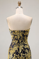 Laden Sie das Bild in den Galerie-Viewer, Pfauengrün Corsage Ohne Träger Langes Samt Festliches Kleid mit Schlitz