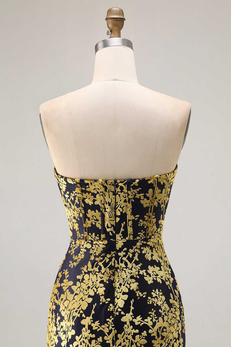 Laden Sie das Bild in den Galerie-Viewer, Pfauengrün Corsage Ohne Träger Langes Samt Festliches Kleid mit Schlitz