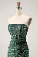Laden Sie das Bild in den Galerie-Viewer, Pfauengrün Corsage Ohne Träger Langes Samt Festliches Kleid mit Schlitz
