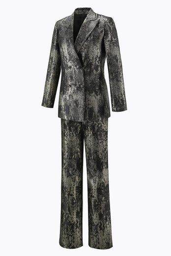 Schwarz Gold 2 Teilig Festliches Damen Ensemble mit Revers