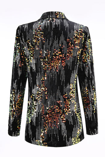 Glitzernd Schwarz Pailletten 2 Teilig Festliches Damen Ensemble mit Revers