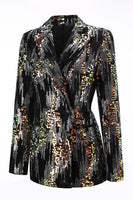 Laden Sie das Bild in den Galerie-Viewer, Glitzernd Schwarz Pailletten 2 Teilig Festliches Damen Ensemble mit Revers