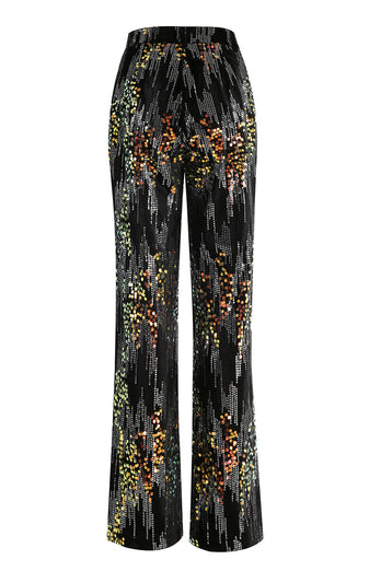 Glitzernd Schwarz Pailletten 2 Teilig Festliches Damen Ensemble mit Revers