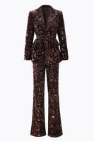 Laden Sie das Bild in den Galerie-Viewer, Glitzernd Kaffee 2 Teilig Pailletten Festliches Damen Ensemble mit Gürtel