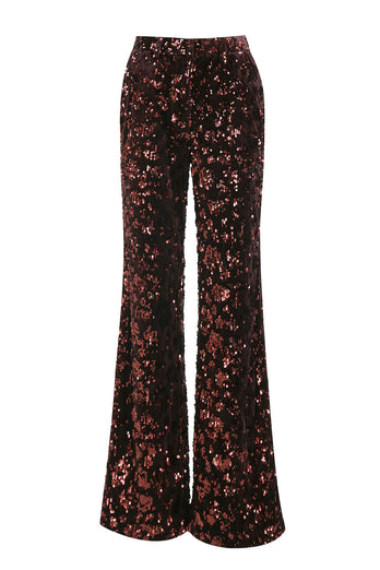 Glitzernd Kaffee 2 Teilig Pailletten Festliches Damen Ensemble mit Gürtel