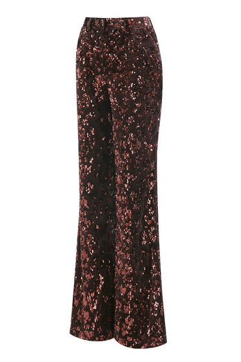 Glitzernd Kaffee 2 Teilig Pailletten Festliches Damen Ensemble mit Gürtel