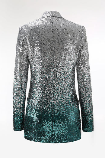Glitzer Silber und Pfau 2-teiliges Pailletten Damen-Abendanzug