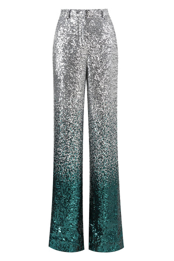 Glitzer Silber und Pfau 2-teiliges Pailletten Damen-Abendanzug