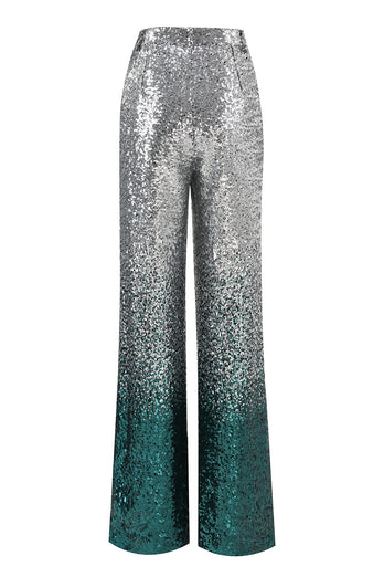 Glitzer Silber und Pfau 2-teiliges Pailletten Damen-Abendanzug