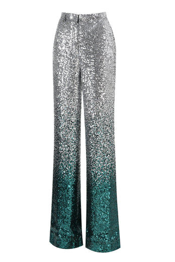 Glitzer Silber und Pfau 2-teiliges Pailletten Damen-Abendanzug