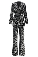 Laden Sie das Bild in den Galerie-Viewer, Glitzer Schwarz 2-teiliges Pailletten Damen-Abendanzug mit Schärpe