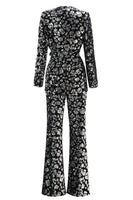 Laden Sie das Bild in den Galerie-Viewer, Glitzer Schwarz 2-teiliges Pailletten Damen-Abendanzug mit Schärpe