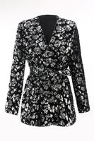 Laden Sie das Bild in den Galerie-Viewer, Glitzer Schwarz 2-teiliges Pailletten Damen-Abendanzug mit Schärpe