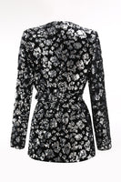 Laden Sie das Bild in den Galerie-Viewer, Glitzer Schwarz 2-teiliges Pailletten Damen-Abendanzug mit Schärpe