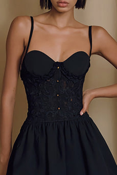 Schwarz A Linie Spaghettiträger Kurze Cocktail Kleid