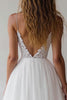 Laden Sie das Bild in den Galerie-Viewer, Weiß Spaghettiträger A Linie Maxi Abschlusskleid mit Spitze