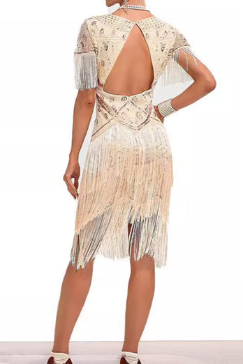 Glitzernd Aprikose Bodycon Fransen Kurz 20er Jahre Kleid mit Strass