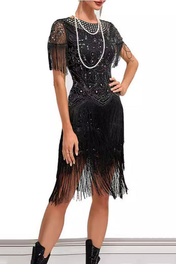 Glitzernd Aprikose Bodycon Fransen Kurz 20er Jahre Kleid mit Strass
