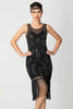 Laden Sie das Bild in den Galerie-Viewer, Glitzernd Schwarz Fransen Bodycon Perlen Kurz 20er Jahre Kleid mit Pailletten