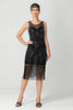 Laden Sie das Bild in den Galerie-Viewer, Glitzernd Schwarz Fransen Bodycon Perlen Kurz 20er Jahre Kleid mit Pailletten