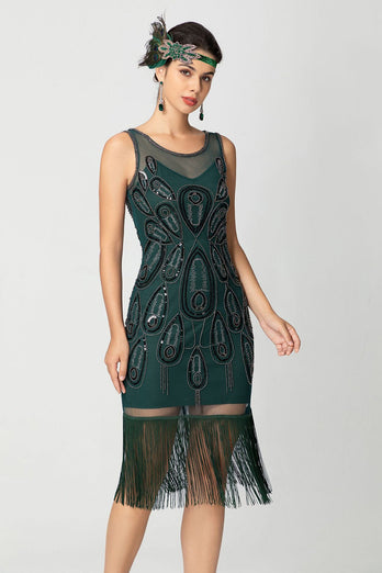 Glitzernd Schwarz Fransen Bodycon Perlen Kurz 20er Jahre Kleid mit Pailletten