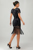 Laden Sie das Bild in den Galerie-Viewer, Glitzerndes Schwarzes Rotes Fransen Bodycon Kurzes 1920er Kleid mit Ärmeln