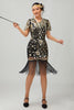 Laden Sie das Bild in den Galerie-Viewer, Glitzerndes Schwarzes Rotes Fransen Bodycon Kurzes 1920er Kleid mit Ärmeln