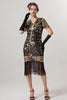Laden Sie das Bild in den Galerie-Viewer, Glitzernd Schwarz Pailletten Bodycon Kurzarm 20er Jahre Kleid mit Fransen