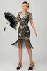 Laden Sie das Bild in den Galerie-Viewer, Glitzerndes Schwarzes Rotes Fransen Bodycon Kurzes 1920er Kleid mit Ärmeln