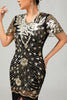 Laden Sie das Bild in den Galerie-Viewer, Glitzerndes Schwarzes Rotes Fransen Bodycon Kurzes 1920er Kleid mit Ärmeln