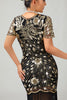 Laden Sie das Bild in den Galerie-Viewer, Glitzerndes Schwarzes Rotes Fransen Bodycon Kurzes 1920er Kleid mit Ärmeln