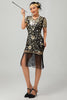 Laden Sie das Bild in den Galerie-Viewer, Glitzerndes Schwarzes Rotes Fransen Bodycon Kurzes 1920er Kleid mit Ärmeln