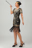 Laden Sie das Bild in den Galerie-Viewer, Glitzerndes Schwarzes Rotes Fransen Bodycon Kurzes 1920er Kleid mit Ärmeln