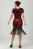 Laden Sie das Bild in den Galerie-Viewer, Glitzerndes Schwarzes Pailletten Flapperkleid mit Kurzen Ärmeln und Fransen