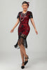 Laden Sie das Bild in den Galerie-Viewer, Glitzerndes Schwarzes Pailletten Flapperkleid mit Kurzen Ärmeln und Fransen
