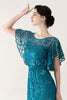 Laden Sie das Bild in den Galerie-Viewer, Glitzernd Blau Tüll Etuikleid Lang 20er Jahre Kleid mit Pailletten