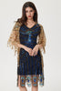 Laden Sie das Bild in den Galerie-Viewer, Glitzernd Schwarz Blau Bodycon Perlen Kurz 20er Jahre Kleid mit Pailletten