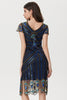 Laden Sie das Bild in den Galerie-Viewer, Glitzernd Schwarz Blau Bodycon Perlen Kurz 20er Jahre Kleid mit Pailletten