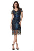 Laden Sie das Bild in den Galerie-Viewer, Glitzernd Schwarz Blau Bodycon Perlen Kurz 20er Jahre Kleid mit Pailletten