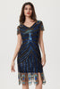 Laden Sie das Bild in den Galerie-Viewer, Glitzernd Schwarz Blau Bodycon Perlen Kurz 20er Jahre Kleid mit Pailletten