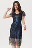 Laden Sie das Bild in den Galerie-Viewer, Glitzernd Schwarz Blau Bodycon Perlen Kurz 20er Jahre Kleid mit Pailletten