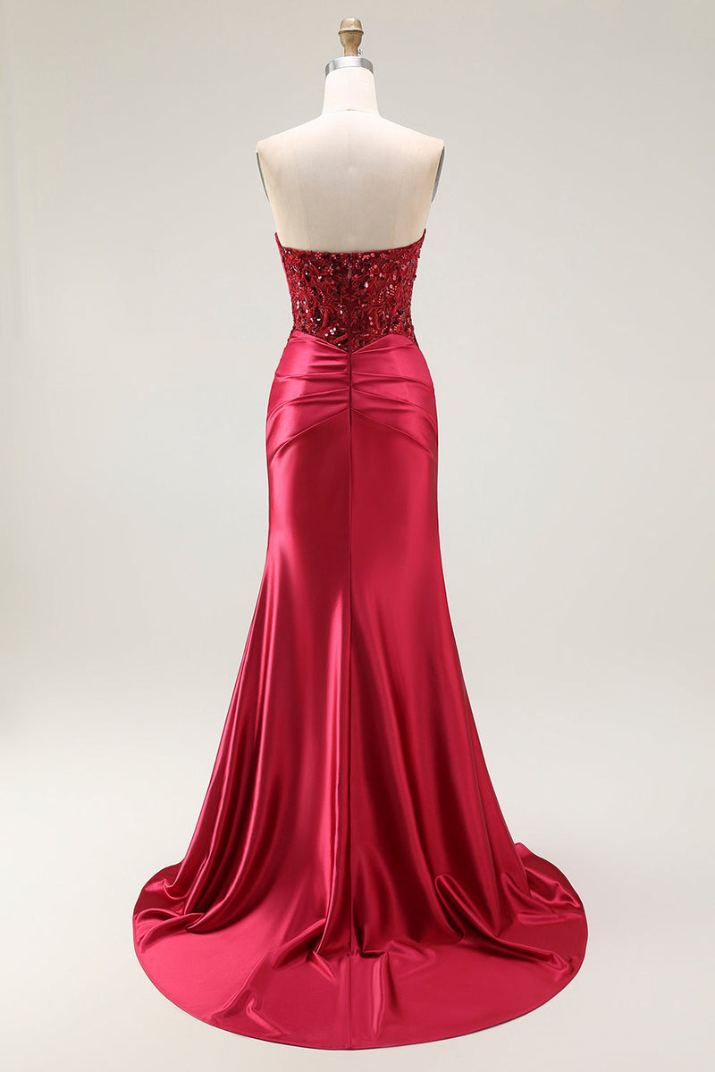 Laden Sie das Bild in den Galerie-Viewer, Glitzer Rot Herz-Ausschnitt Meerjungfrau Lange Ballkleid mit Pailletten