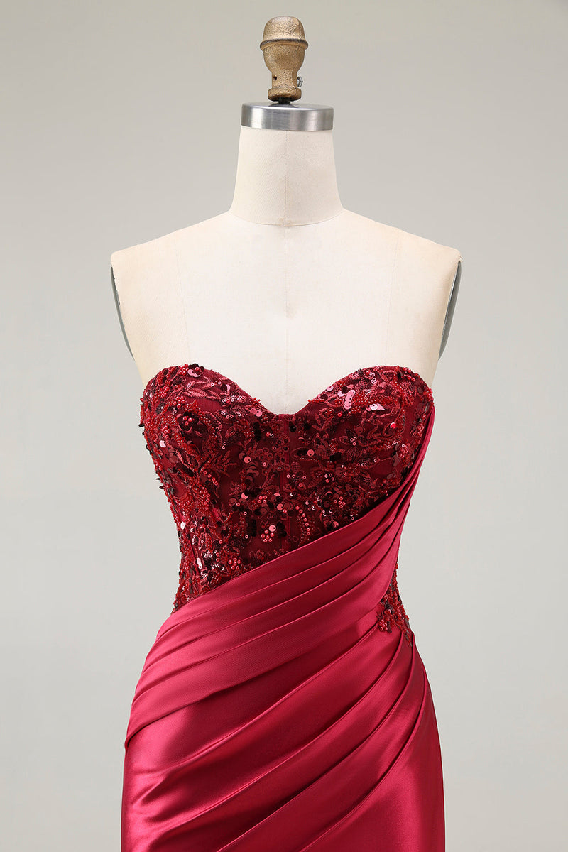 Laden Sie das Bild in den Galerie-Viewer, Glitzer Rot Herz-Ausschnitt Meerjungfrau Lange Ballkleid mit Pailletten