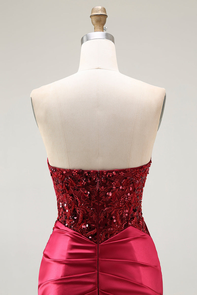 Laden Sie das Bild in den Galerie-Viewer, Glitzer Rot Herz-Ausschnitt Meerjungfrau Lange Ballkleid mit Pailletten