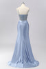 Laden Sie das Bild in den Galerie-Viewer, Glitzer Grau Blau Meerjungfrau Spaghettiträger Lange Ball Kleid mit Perlen